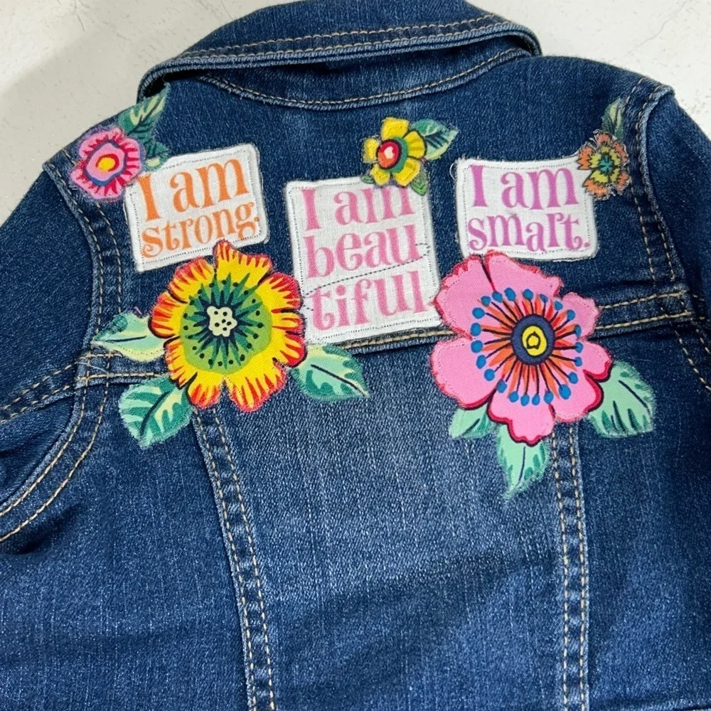 Kids Denim Jacket with Colorful Floral Patches